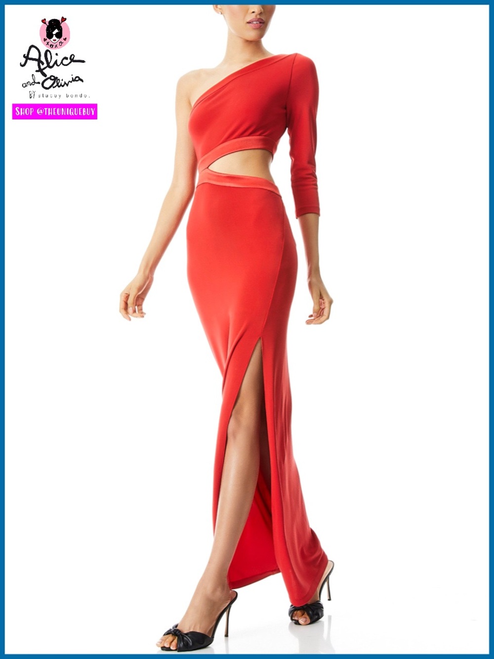 Alice + Olivia Michele High Slit Cutout Red Poppy Maxi Dress